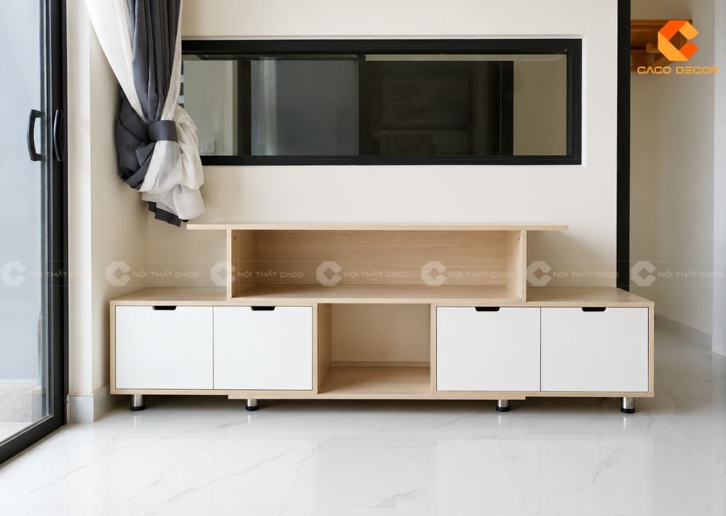 Kệ tivi gỗ MDF màu sáng cánh trắng
