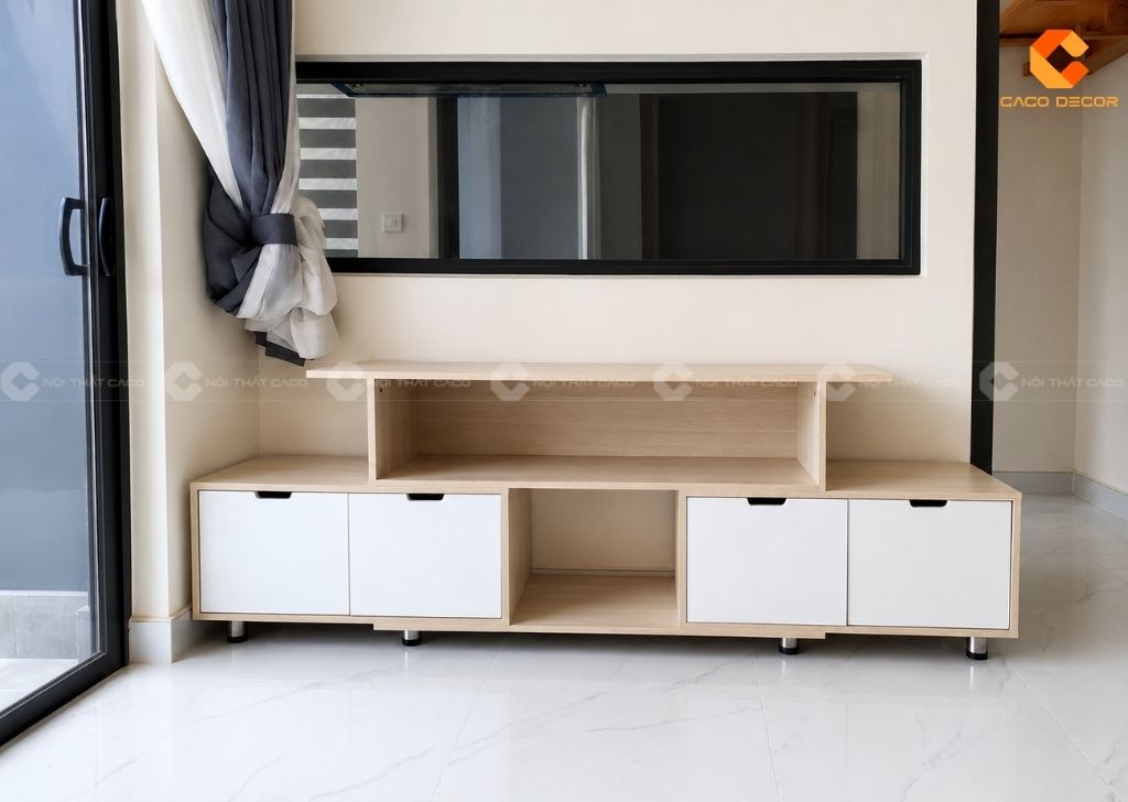 Kệ tivi MDF lắp đặt thực tế tại nhà khách