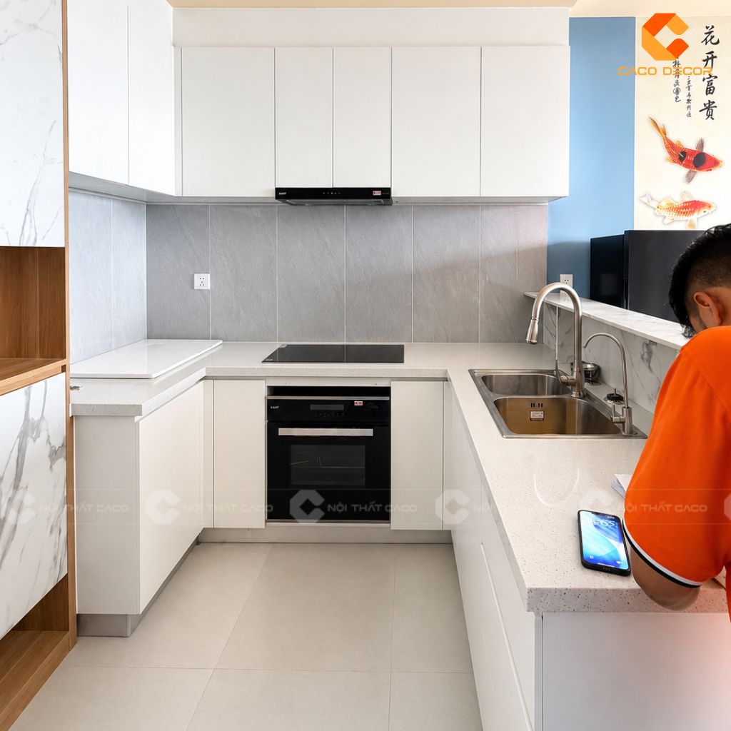 Khu vực bếp hoàn thiện sau thi công