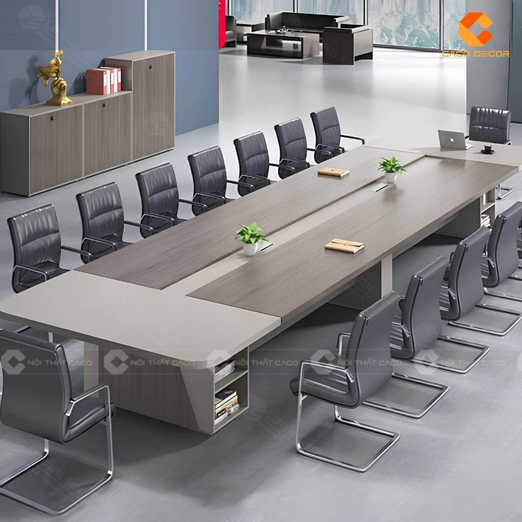 Bàn họp màu nâu gỗ phối xám dành cho cuộc họp đông người