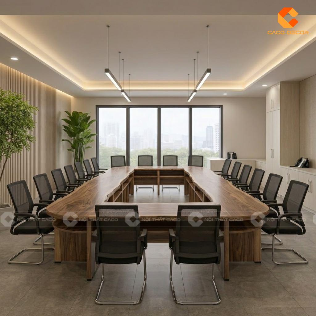 Mẫu bàn họp văn phòng gỗ tự nhiên chữ U đẹp hiện đại
