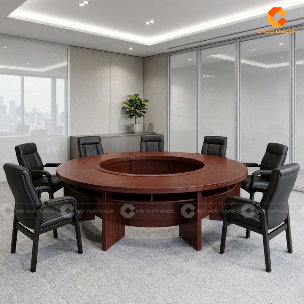 Thiết kế bàn họp tròn bằng gỗ tự nhiên cho 10 người