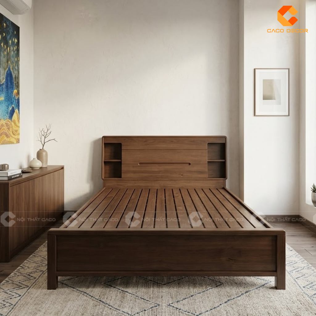 Thiết kế 3D mẫu giường ngủ gỗ sồi tự nhiên