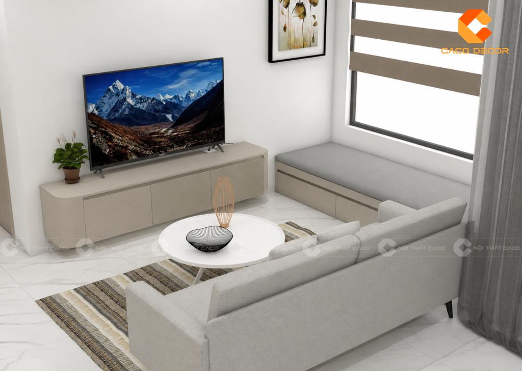 Thiết kế 3D nội thất phòng khách với bàn trà và sofa đẹp