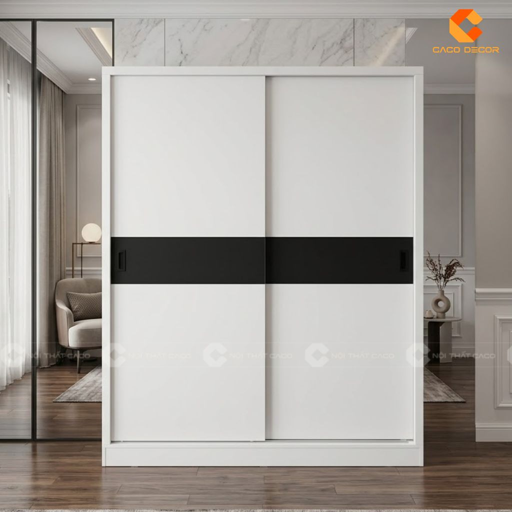 Thiết kế 3D tủ quần áo cửa lùa 2 cánh gỗ công nghiệp MDF