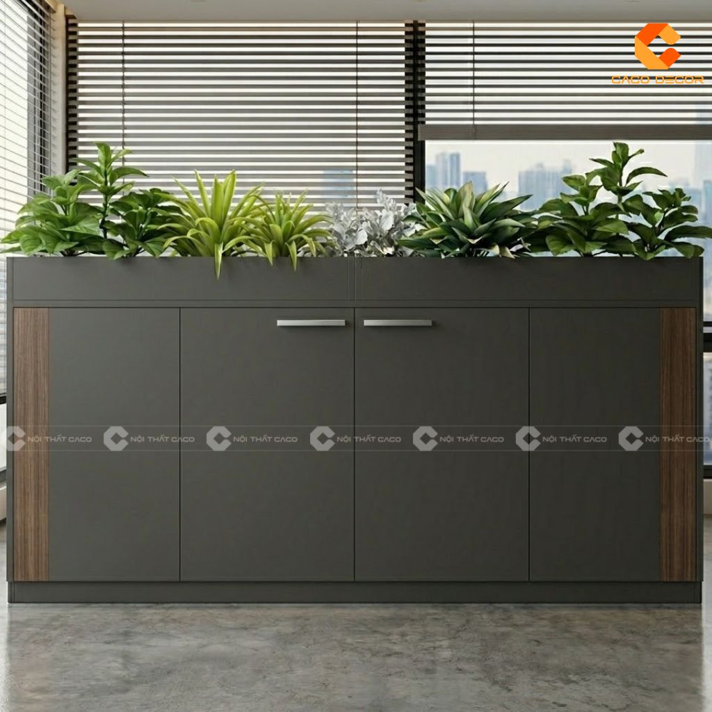 Tủ hồ sơ gỗ công nghiệp THS028 màu xám hiện đại