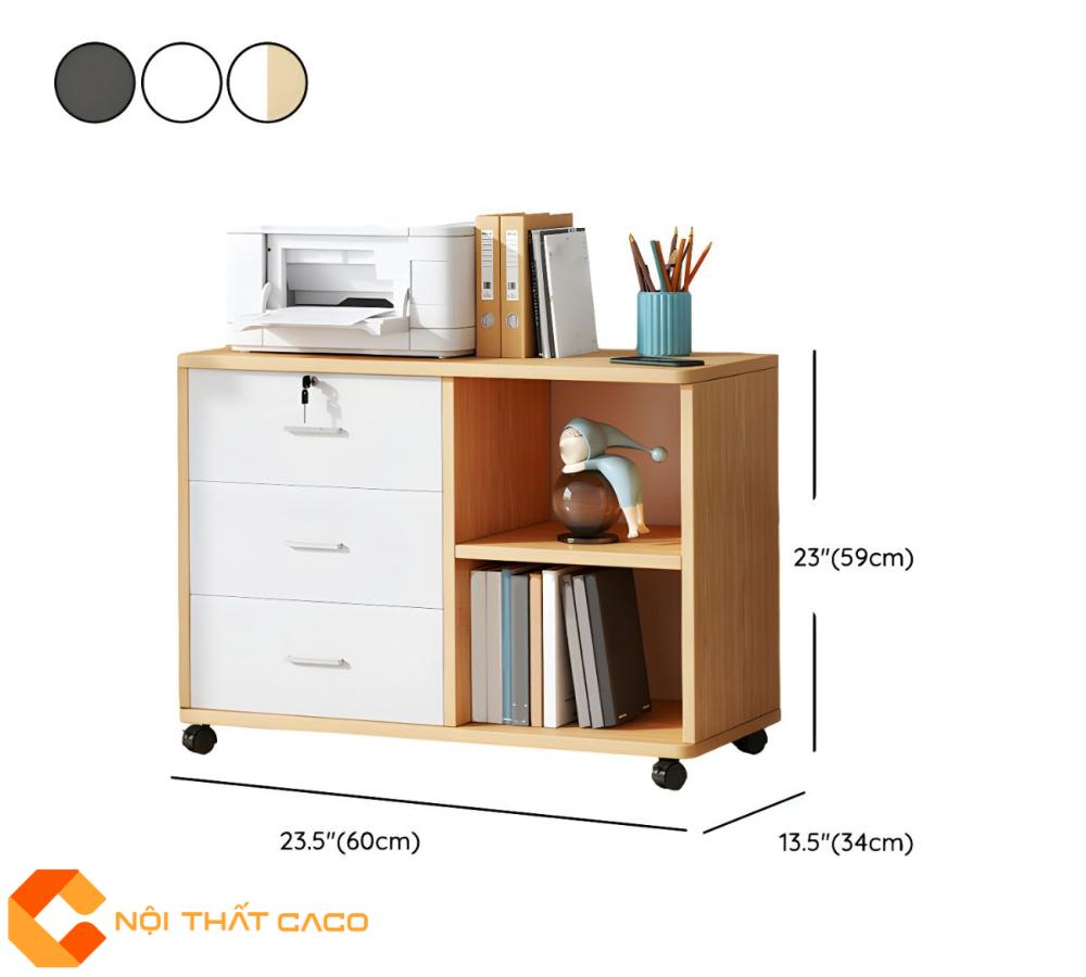 Tủ Hồ Sơ Gỗ Công Nghiệp THS026 màu trắng vân gỗ có kích thước chi tiết