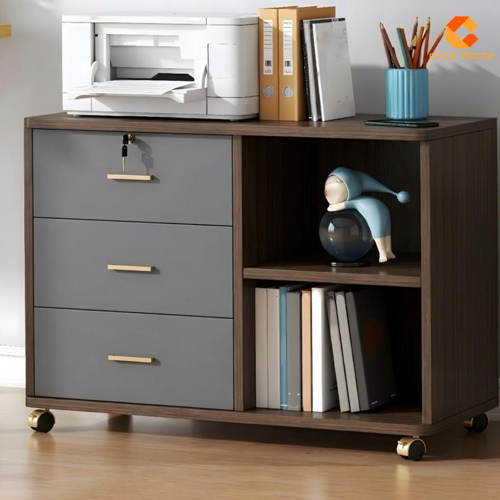 Tủ Hồ Sơ Gỗ Công Nghiệp THS026 Có Bánh Xe | Nội Thất CaCo 2