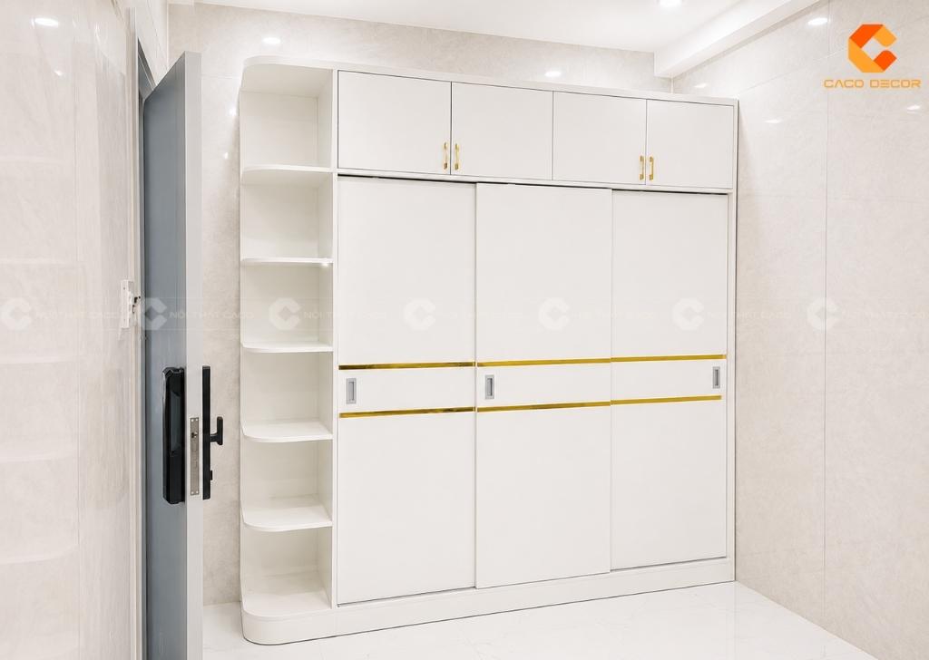 Ảnh thực tế tủ quần áo cánh lùa MDF Melamine tối ưu diện tích phòng