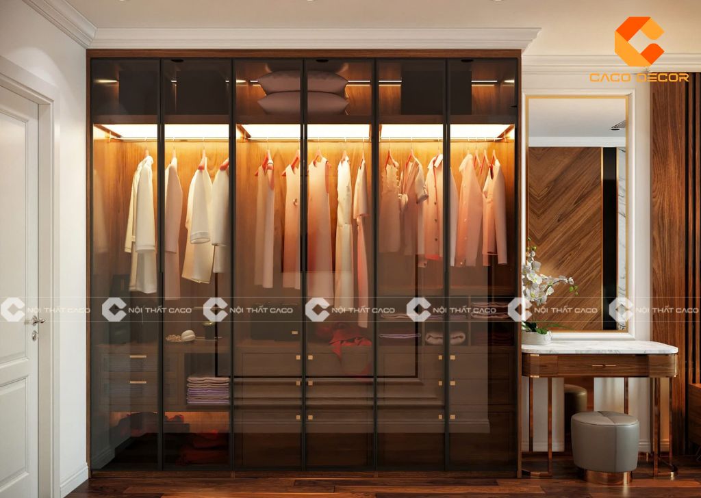Tủ quần áo cánh kính khung nhôm hiện đại