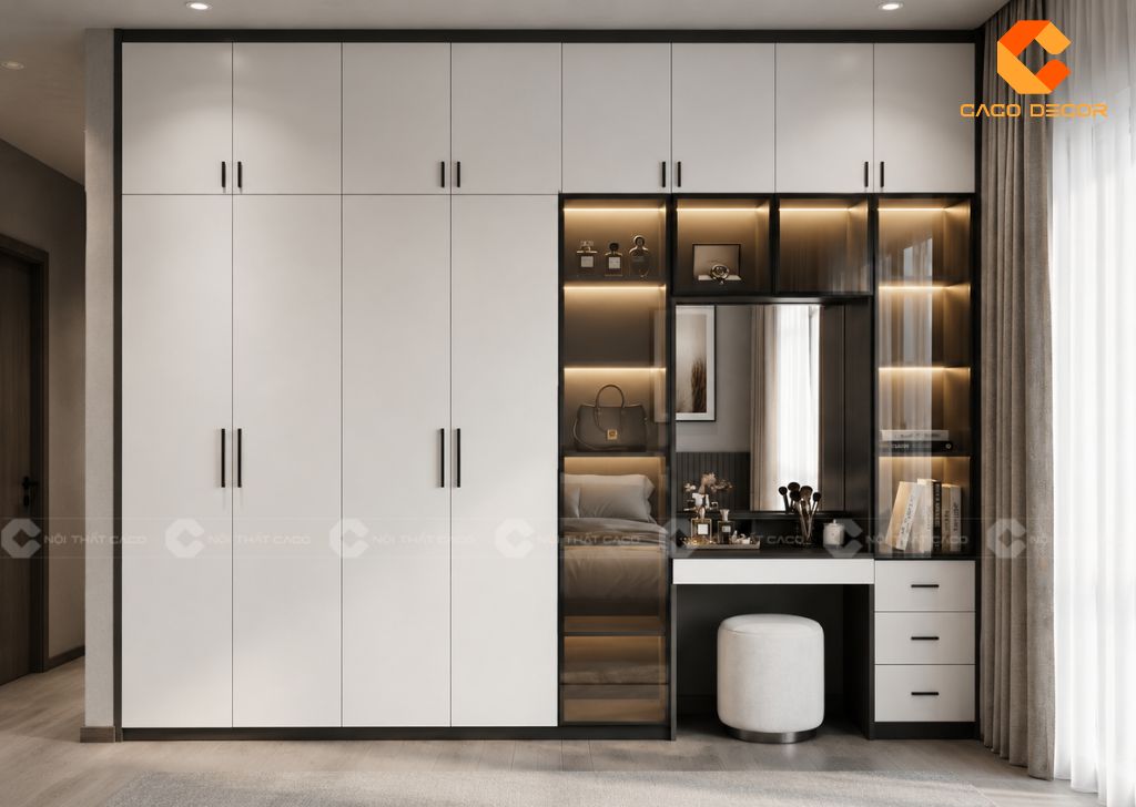 Ảnh thiết kế tủ áo kết hợp bàn trang điểm cho chị Thủy