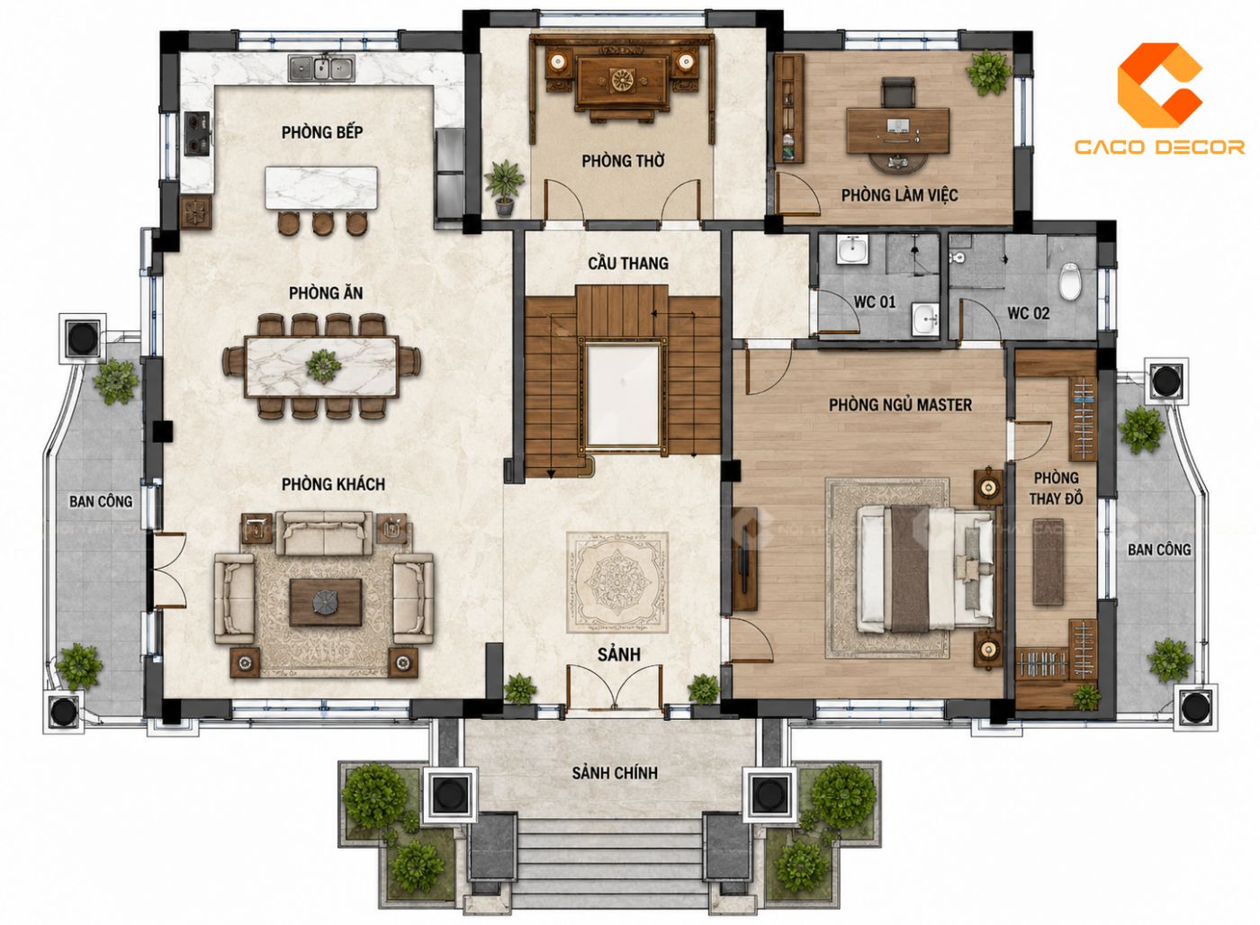 Ảnh render 2D thi công nội thất biệt thự