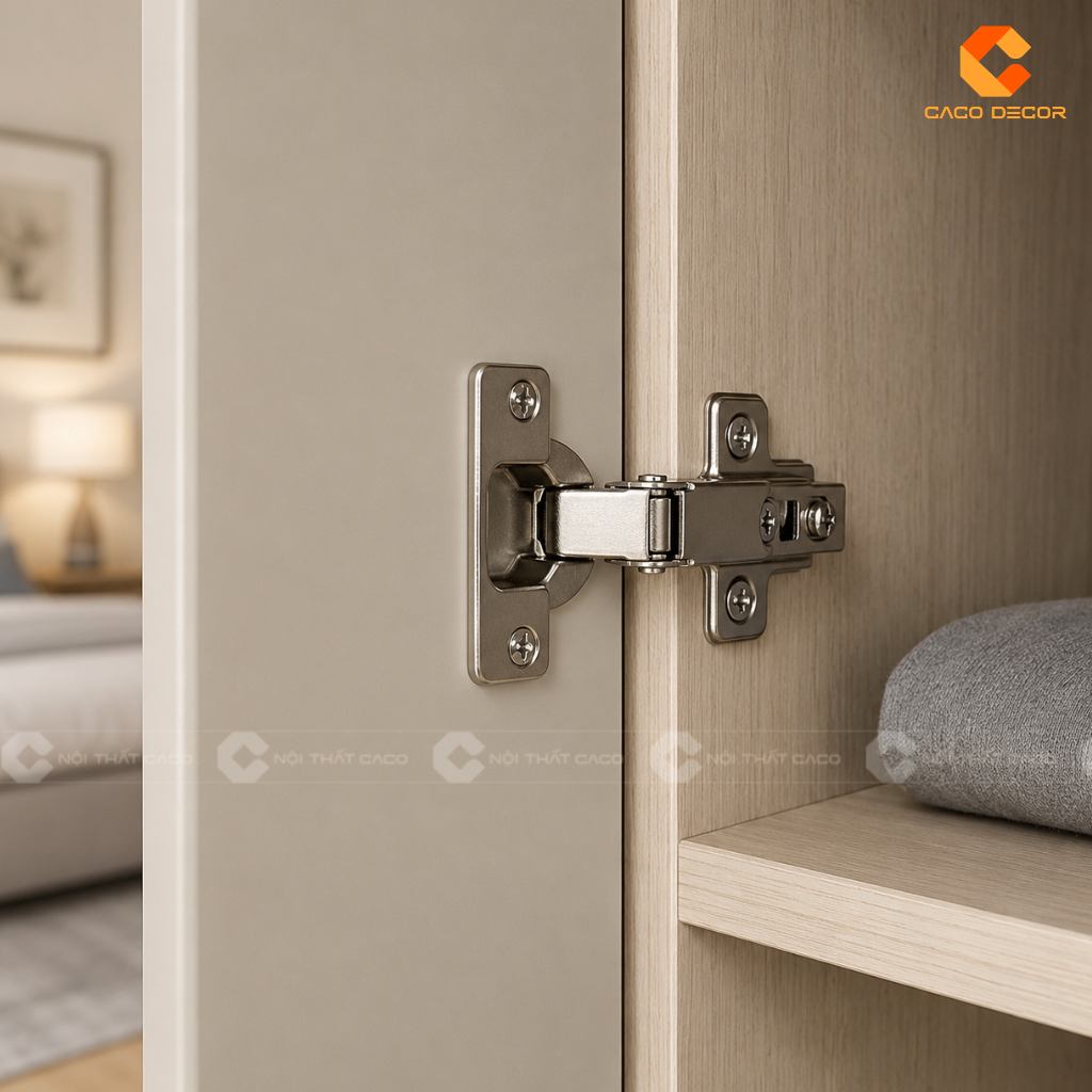 Tủ quần áo trang bị bản lề giảm chấn giúp đóng mở êm ái