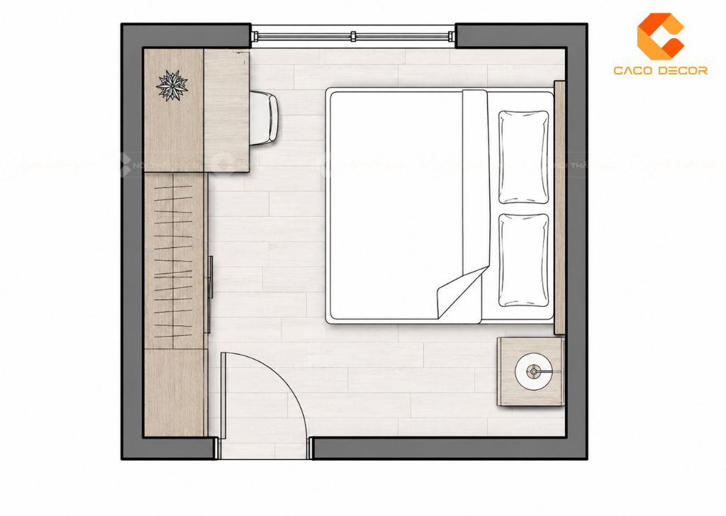 Bản vẽ 2D bố trí phòng ngủ nhỏ