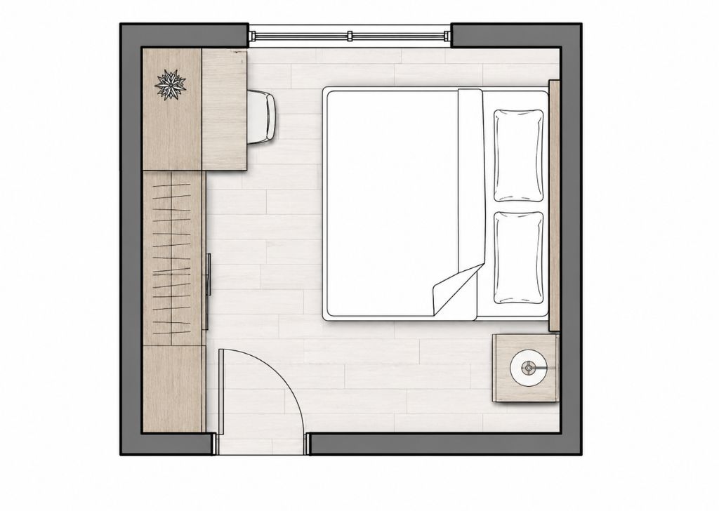 Bản vẽ 2D bố trí phòng ngủ nhỏ