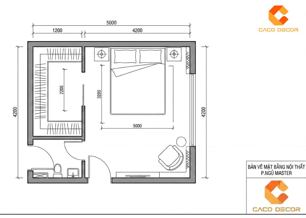 Bản vẽ 2D thiết kế nội thất phòng ngủ