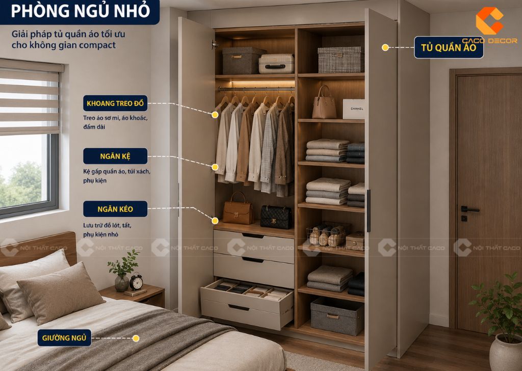 Bản vẽ 3D thiết kế tủ quần áo cho phòng ngủ nhỏ