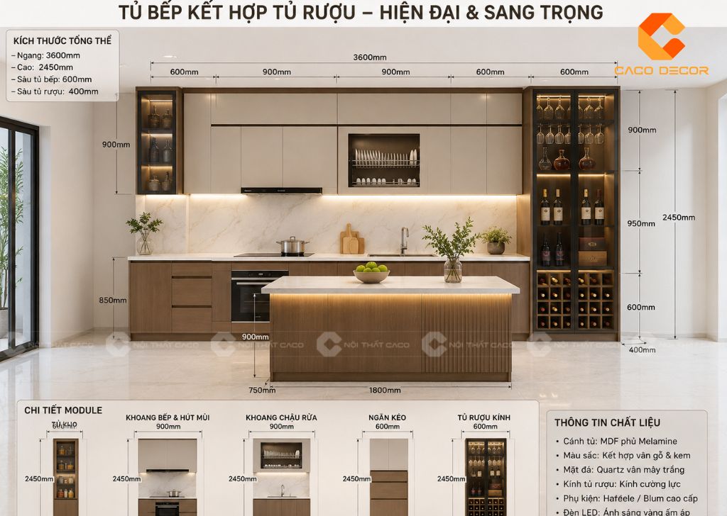 Tủ Bếp Kết Hợp Tủ Rượu Đẹp: 35+ Mẫu Hiện Đại 2026  4