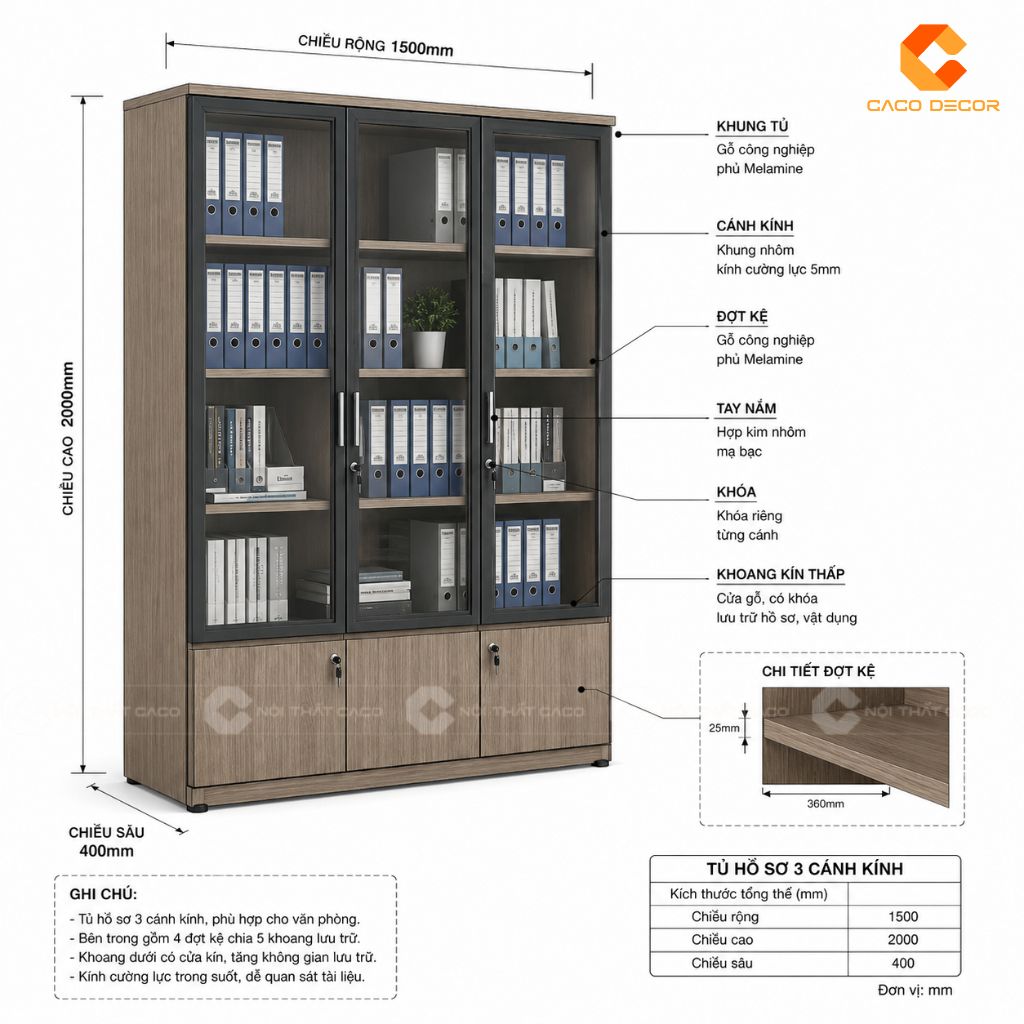 Bản vẽ 3D tủ hồ sơ 3 cánh kính