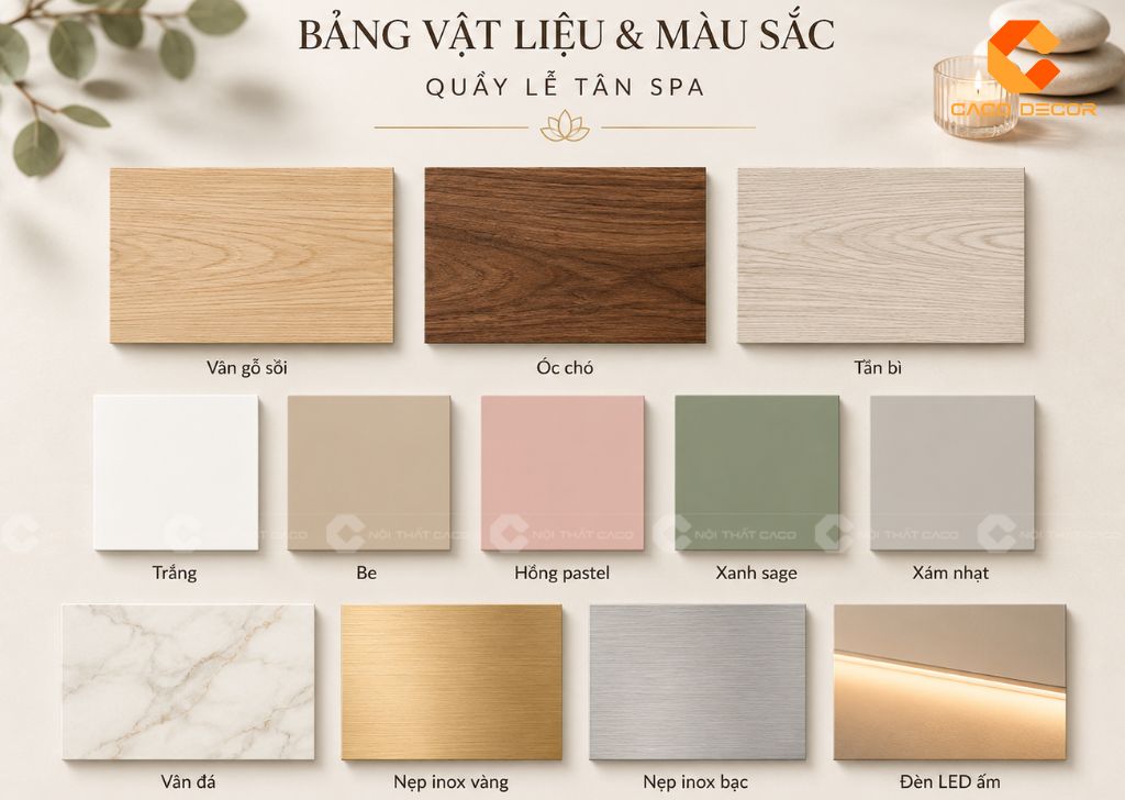 Bảng màu và vật liệu thiết kế quầy lễ tân spa