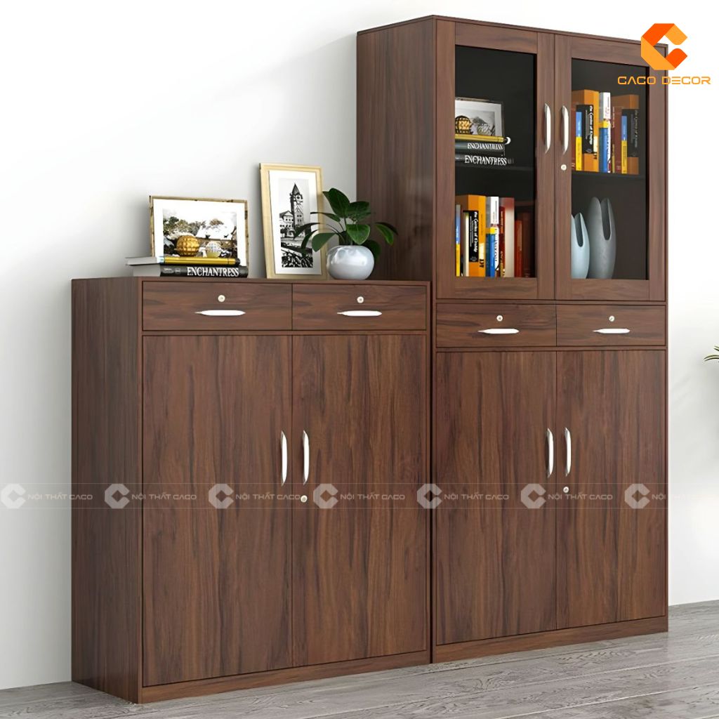 Tủ hồ sơ gỗ công nghiệp THS039 gồm tủ cao cánh kính