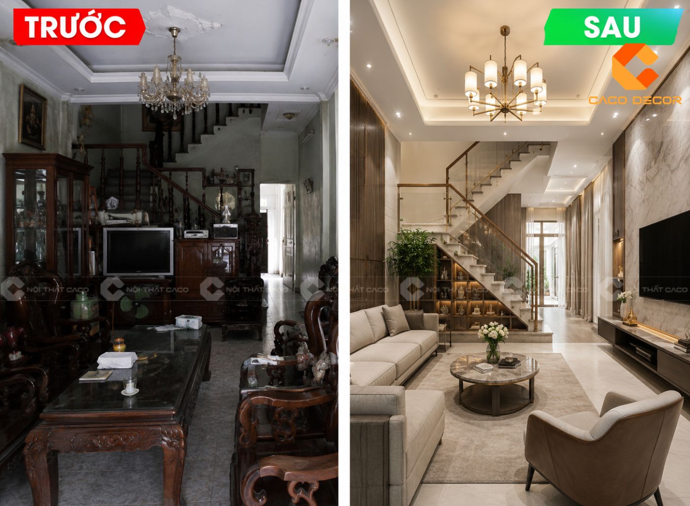 Cải tạo nội thất biệt thự cũ trước và sau thi công