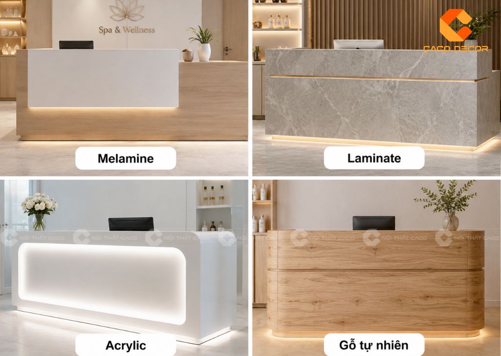 So sánh các chất liệu làm quầy lễ tân spa phổ biến