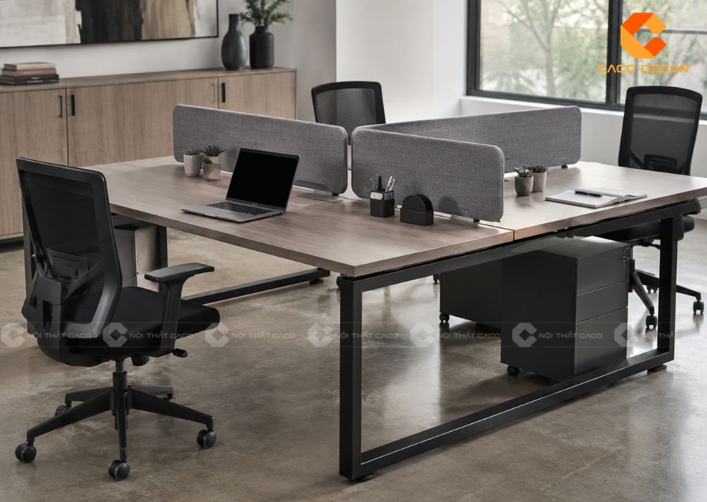 Cụm bàn làm việc 4 chỗ chân sắt sơn tĩnh điện chắc chắn