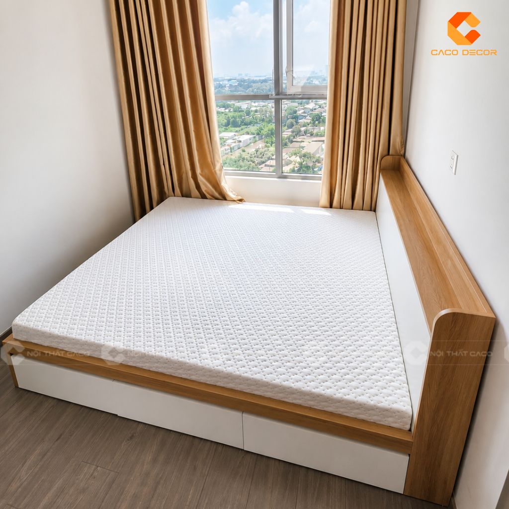 Góc chụp thực tế giường ngủ 1m8 có hộc kéo bên hông