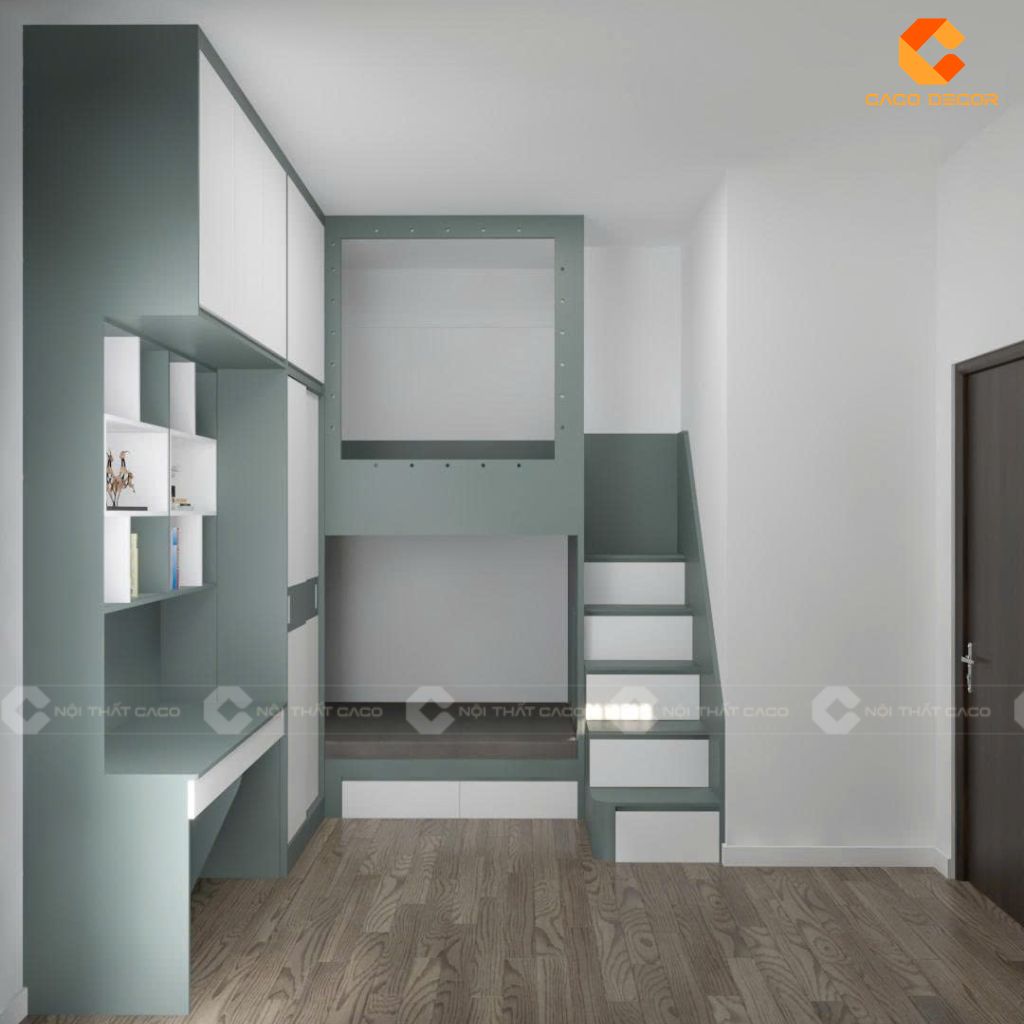 Thiết kế giường tầng có cầu thang lưu trữ cho chị Huyền Phan tại RichStar 1