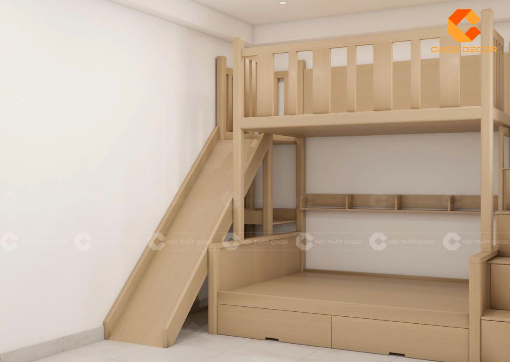 Giường Tầng Gỗ Tự Nhiên GT074 Có Cầu Trượt Cho Bé 3
