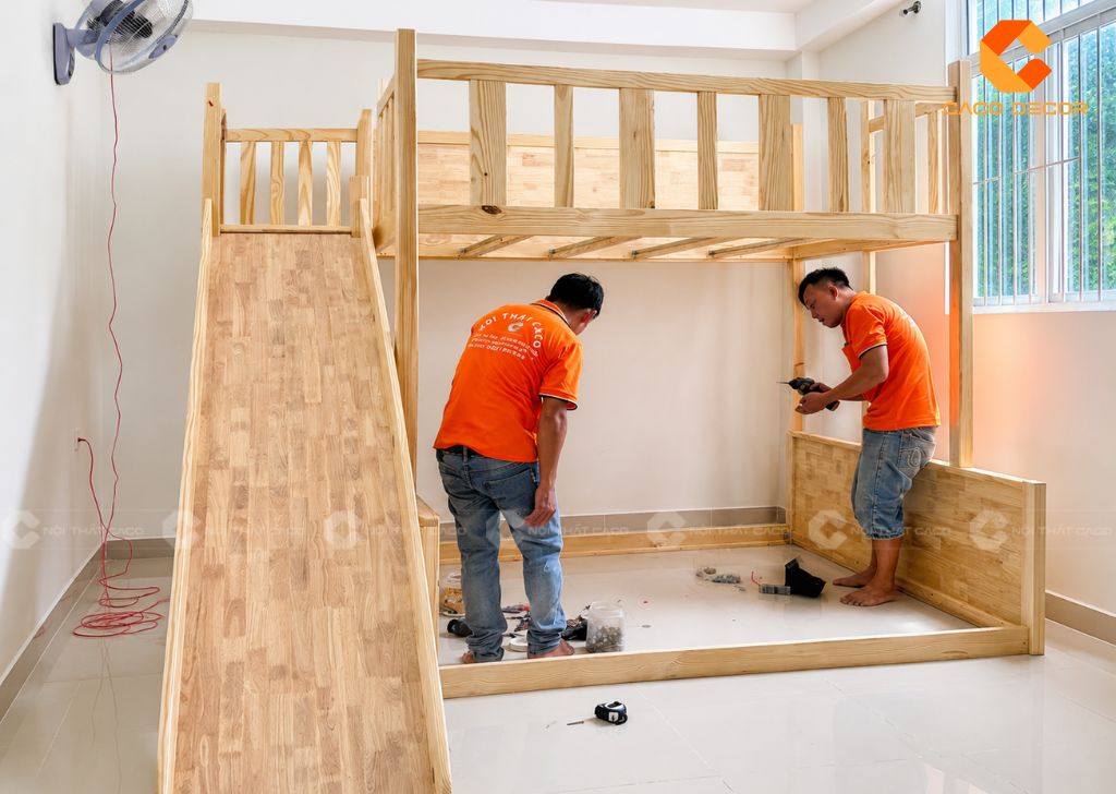 Giường Tầng Gỗ Tự Nhiên GT074 Có Cầu Trượt Cho Bé 6