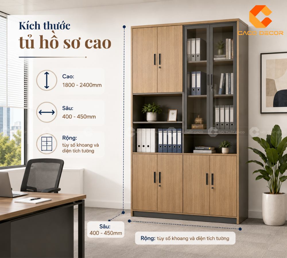 Kích thước tham khảo tủ hồ sơ cao cho văn phòng