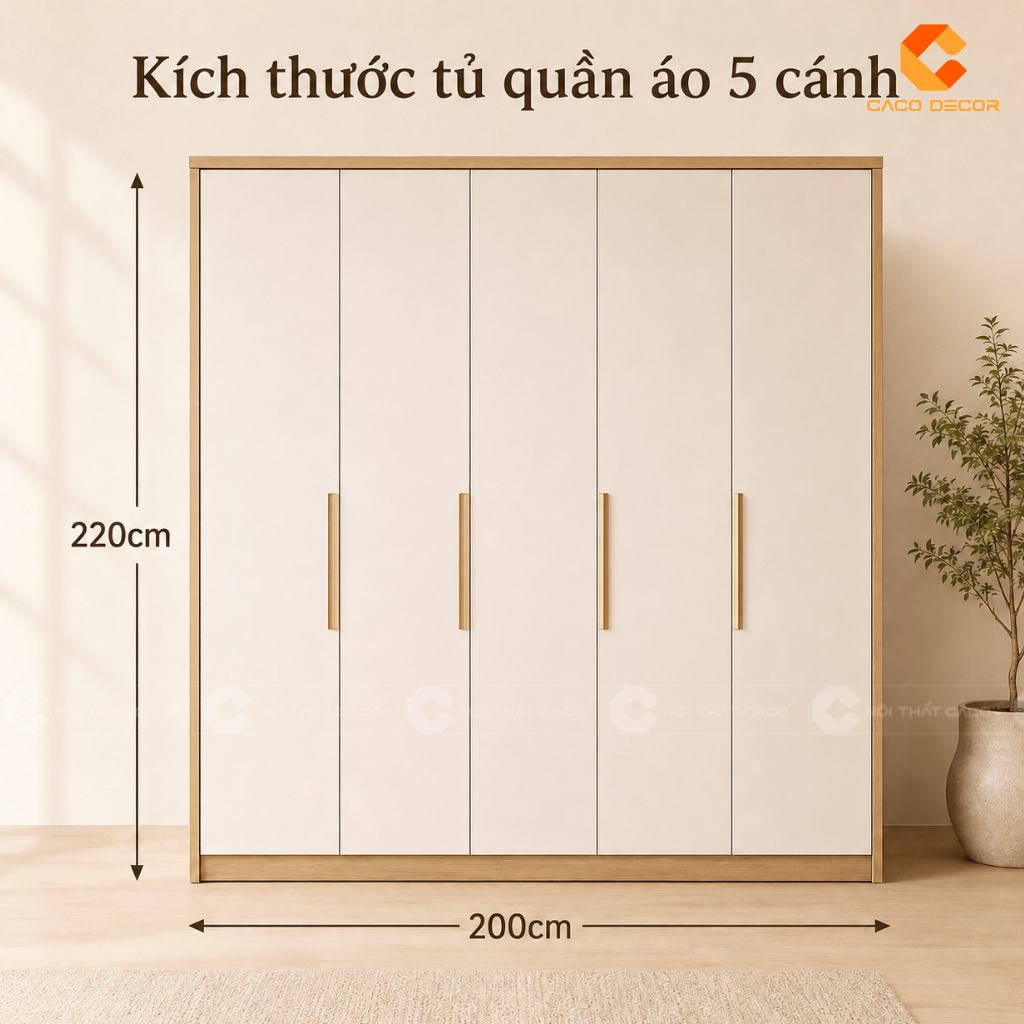 Kích thước tủ quần áo 5 cánh tiêu chuẩn