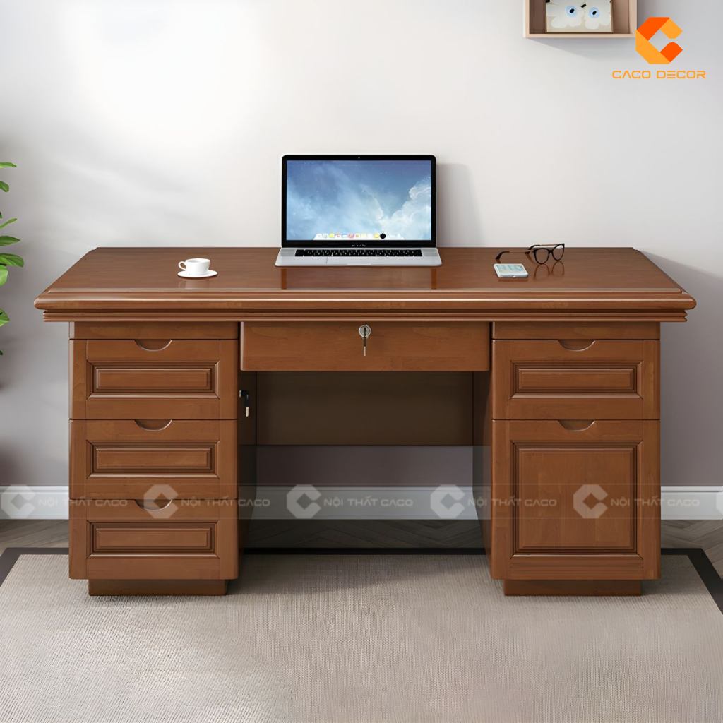 Mẫu bàn giám đốc gỗ sồi thiết kế có hộc tủ tiện lợi