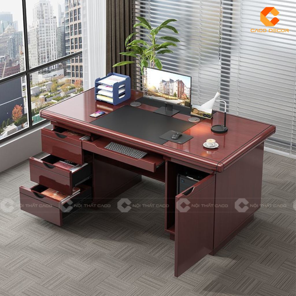 Thiết kế bàn làm việc giám đốc gỗ sồi có hộc tủ đẹp