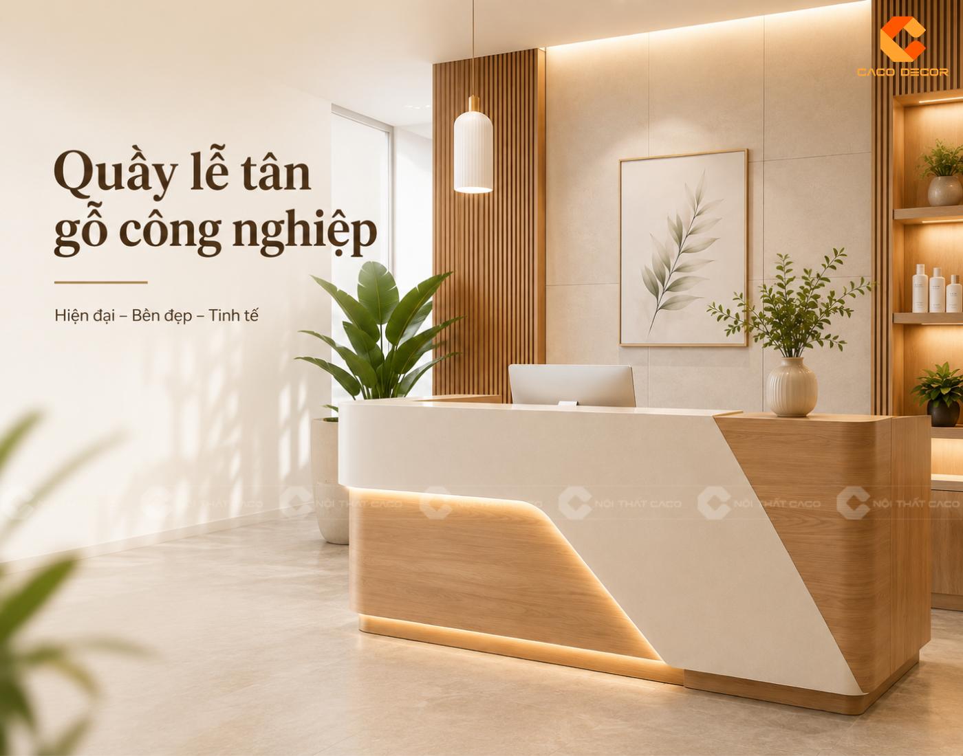 Mẫu quầy lễ tân bằng gỗ công nghiệp MDF
