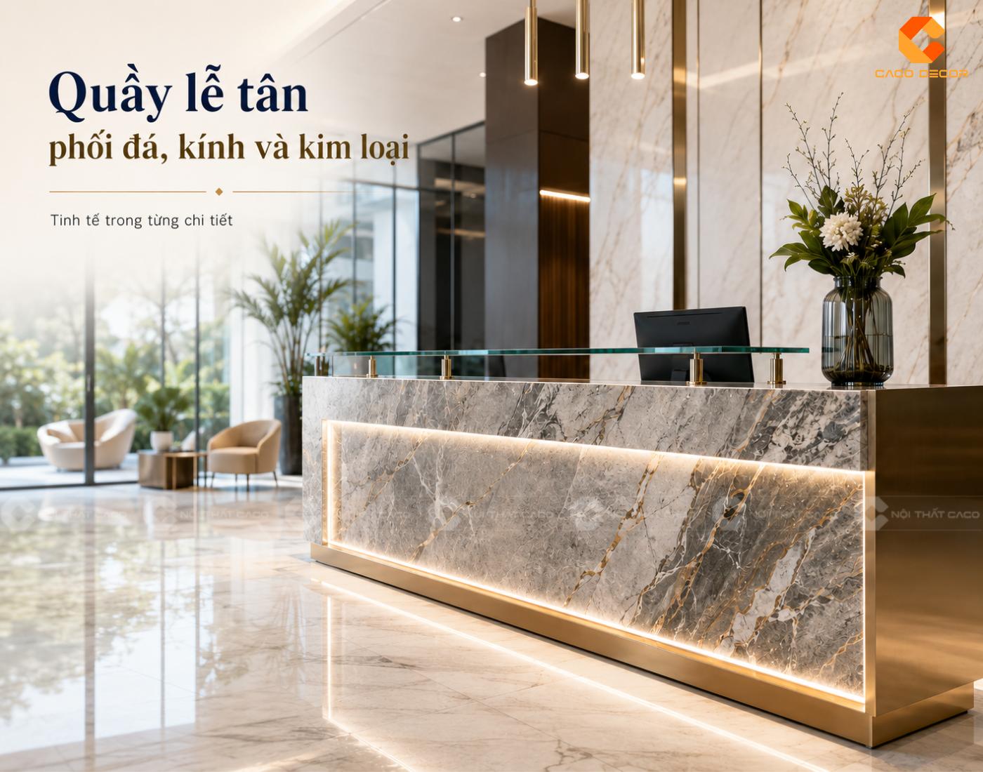 Thiết kế quầy lễ tân phối dá cao cấp hiện đại