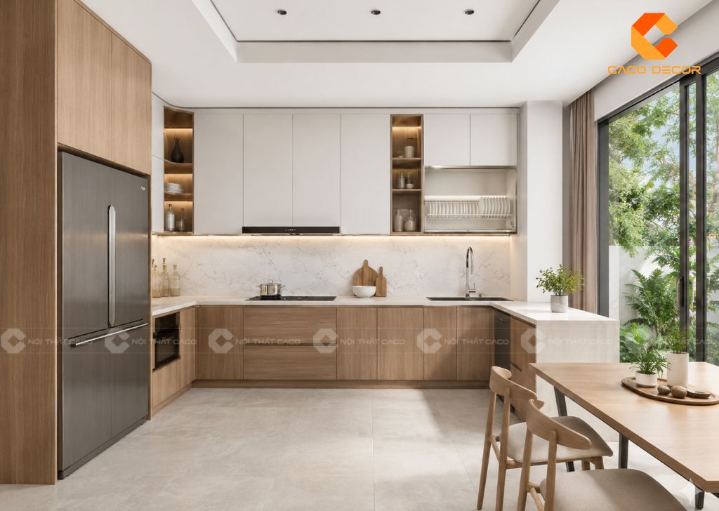 Mẫu tủ bếp gỗ công nghiệp phủ Melamine