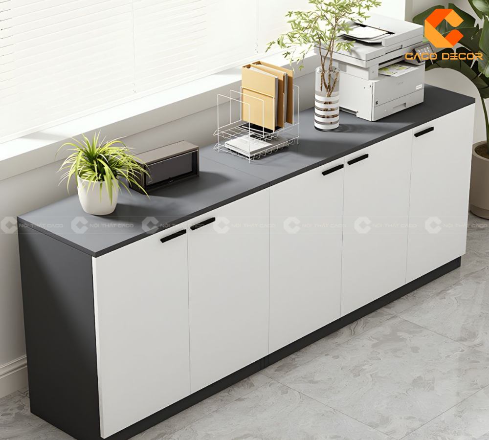 Mẫu tủ đựng tài liệu thấp gỗ MDF màu trắng cho doanh nghiệp