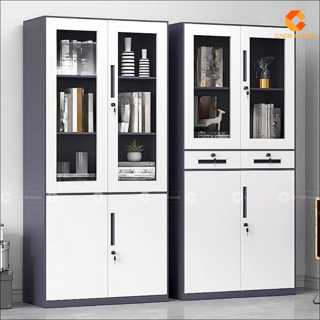 Mẫu tủ hồ sơ THS038 kết hợp cánh kính và cánh kín tiện dụng