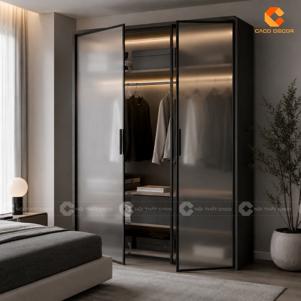 Thiết kế tủ áo cánh kính 3 cánh hiện đại cho phòng ngủ