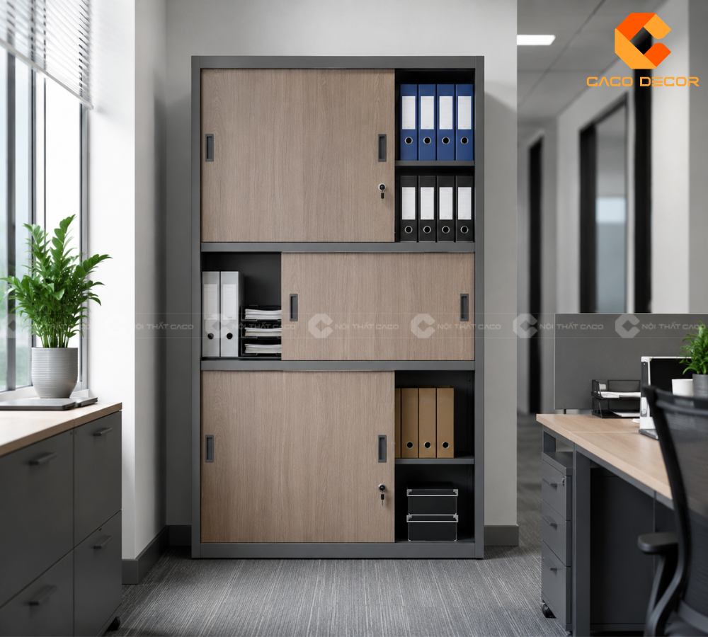 Mẫu tủ tài liệu cánh lùa thiết kế cao ráo hiện đại