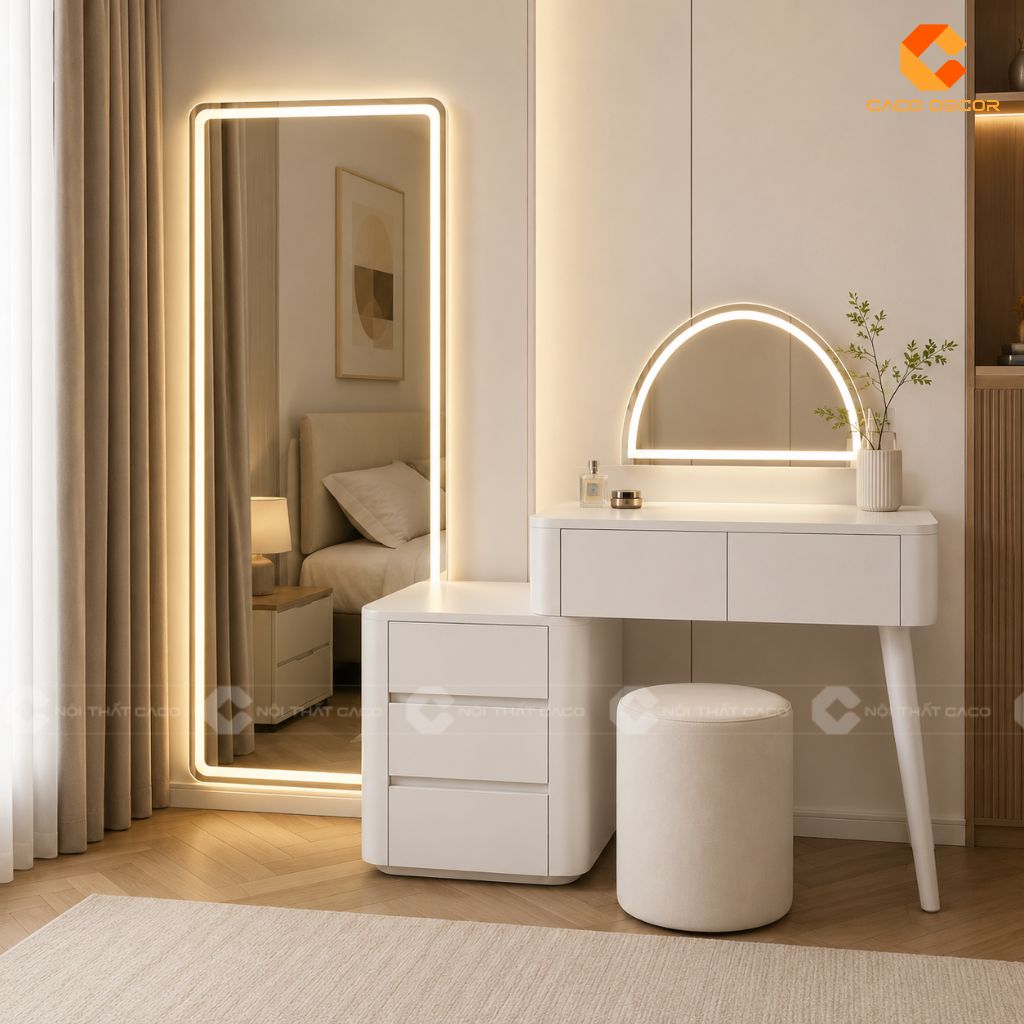 Ảnh 3D bàn trang điểm kết hợp gương LED và gương toàn thân