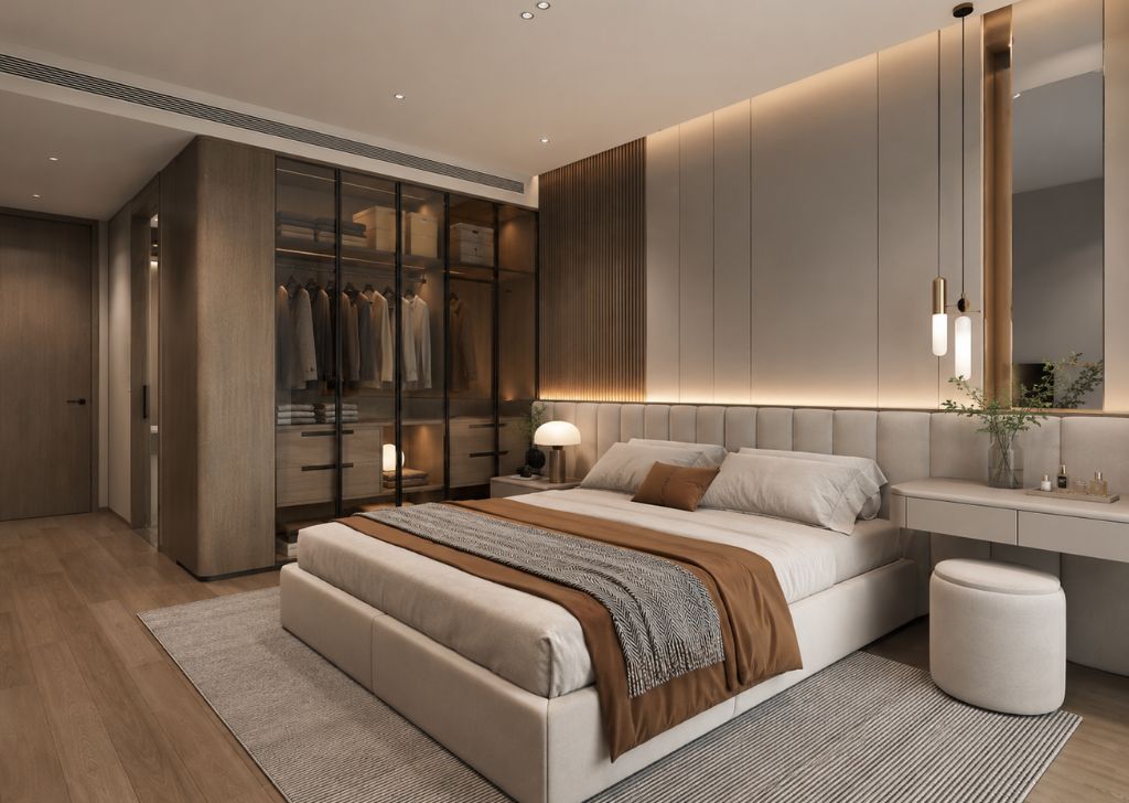 Phối cảnh 3D phòng ngủ chung cư hiện đại
