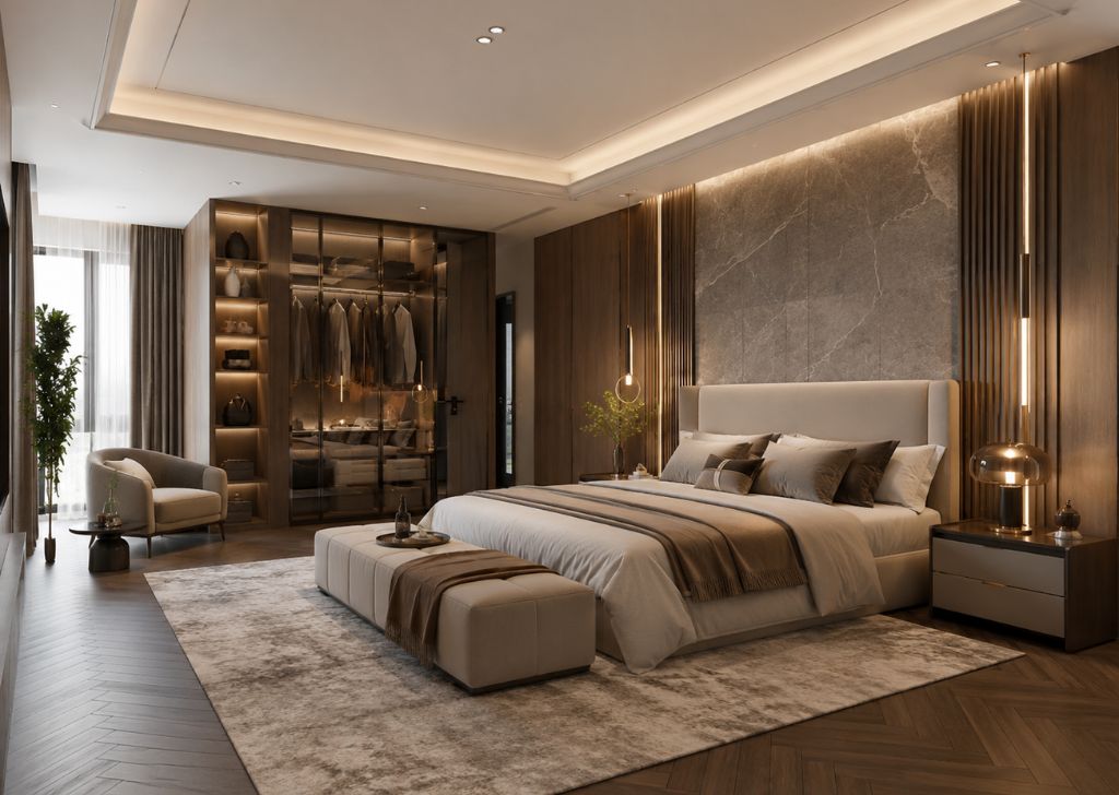 Phối cảnh 3D phòng ngủ master sang trọng