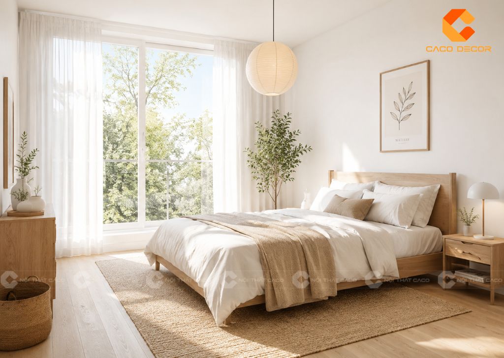 Phòng ngủ Scandinavian có ánh sáng tự nhiên