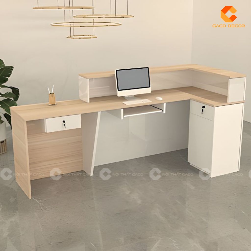 Quầy lễ tân gỗ công nghiệp QLT019 nhìn từ phía trong
