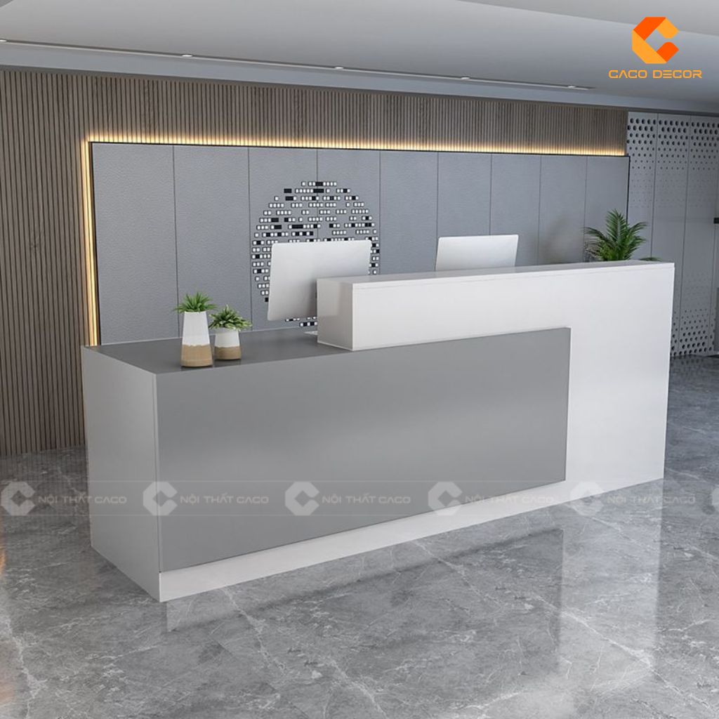 Quầy lễ tân gỗ công nghiệp QLT020 phối màu trắng xám