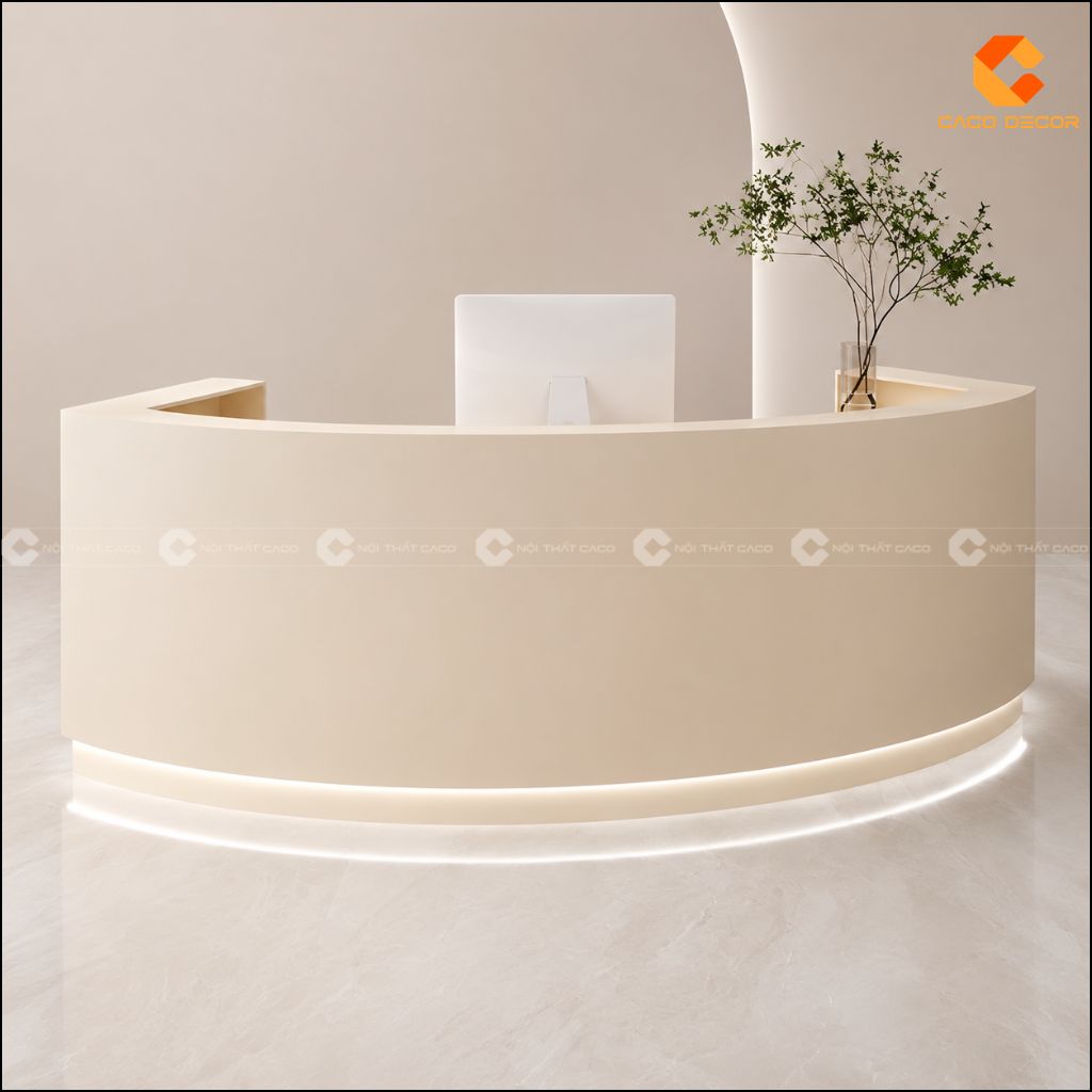 Quầy Lễ Tân Gỗ Công Nghiệp QLT024 Bo Cong Hiện Đại 1